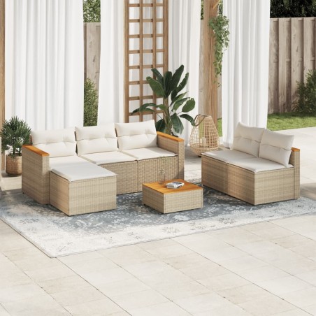 Salon de jardin avec coussins 5 pcs beige résine tressée acacia 