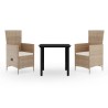 Ensemble à manger de jardin avec coussins 3 pcs Beige 