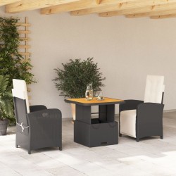 Ensemble à manger de jardin avec coussins 3 pcs Noir 