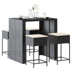 Ensemble de bar de jardin 5 pcs avec coussins noir poly rotin 