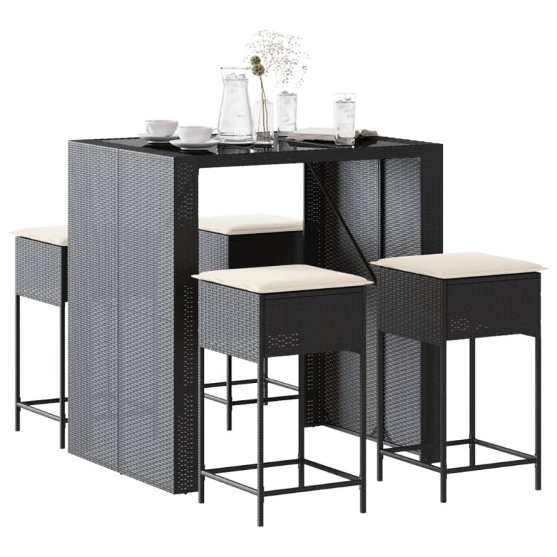Ensemble de bar de jardin 5 pcs avec coussins noir poly rotin 