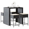 Ensemble de bar de jardin 5 pcs avec coussins noir poly rotin 