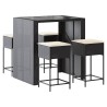 Ensemble de bar de jardin 5 pcs avec coussins noir poly rotin 