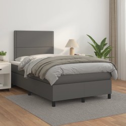 Sommier à lattes de lit avec matelas gris 120x190 cm similicuir 