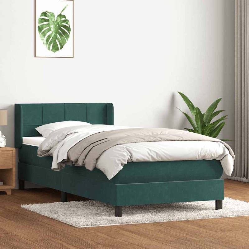 Sommier à lattes de lit et matelas vert foncé 100x210cm velours 