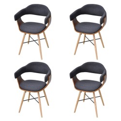Chaises à manger lot de 4 gris foncé bois courbé et tissu 