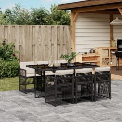 Ensemble à manger de jardin coussins 7pcs Noir Résine tressée 
