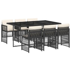 Ensemble à manger de jardin coussins 7pcs Noir Résine tressée 
