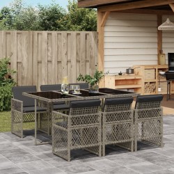 Ensemble à manger de jardin et coussins 7 pcs gris rotin 