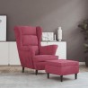 Fauteuil à oreilles avec tabouret bordeaux velours 