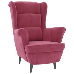 Fauteuil à oreilles avec tabouret bordeaux velours 