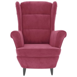 Fauteuil à oreilles avec tabouret bordeaux velours 