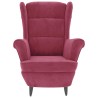 Fauteuil à oreilles avec tabouret bordeaux velours 