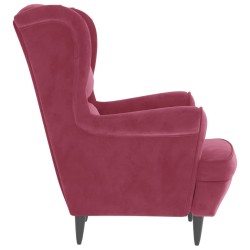 Fauteuil à oreilles avec tabouret bordeaux velours 