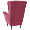 Fauteuil à oreilles avec tabouret bordeaux velours 