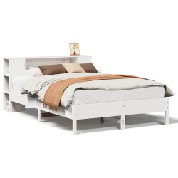 Lit bibliothèque sans matelas blanc 120x190 cm bois pin massif 