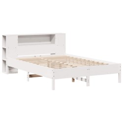 Lit bibliothèque sans matelas blanc 120x190 cm bois pin massif 