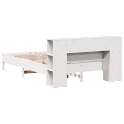 Lit bibliothèque sans matelas blanc 120x190 cm bois pin massif 