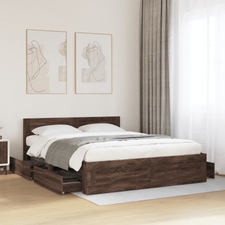 Cadre de lit tête de lit sans matelas chêne marron 160x200 cm 