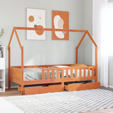 Cadre de lit enfants avec tiroirs sans matelas 90x200 cm bois 