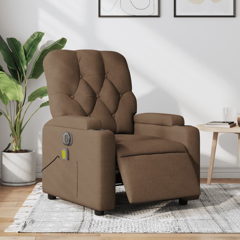 Fauteuil inclinable de massage électrique marron tissu 