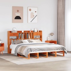 Lit bibliothèque sans matelas cire marron 180x200 cm pin massif 