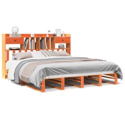 Lit bibliothèque sans matelas cire marron 180x200 cm pin massif 