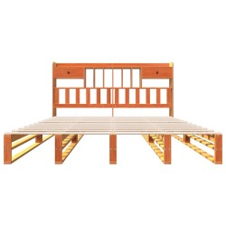 Lit bibliothèque sans matelas cire marron 180x200 cm pin massif 