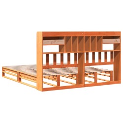 Lit bibliothèque sans matelas cire marron 180x200 cm pin massif 