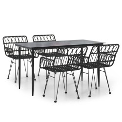 Ensemble à manger de jardin 5 pcs Noir Résine tressée 