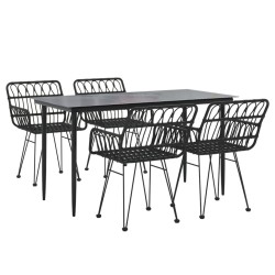 Ensemble à manger de jardin 5 pcs Noir Résine tressée 