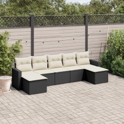 Salon de jardin 7 pcs avec coussins noir résine tressée 