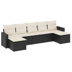 Salon de jardin 7 pcs avec coussins noir résine tressée 
