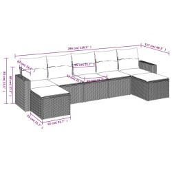 Salon de jardin 7 pcs avec coussins noir résine tressée 