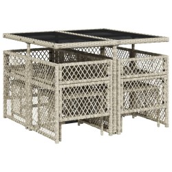 Ensemble à manger de jardin et coussins 9 pcs gris clair rotin 