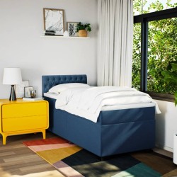 Sommier à lattes de lit avec matelas Bleu 90x190 cm Tissu 