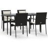 Ensemble à manger de jardin coussins 5pcs Noir Résine tressée 