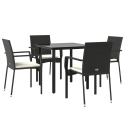 Ensemble à manger de jardin coussins 5pcs Noir Résine tressée 