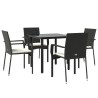 Ensemble à manger de jardin coussins 5pcs Noir Résine tressée 