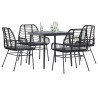Ensemble à manger de jardin et coussins 5 pcs noir rotin verre 