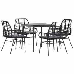 Ensemble à manger de jardin et coussins 5 pcs noir rotin verre 