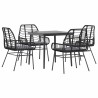 Ensemble à manger de jardin et coussins 5 pcs noir rotin verre 