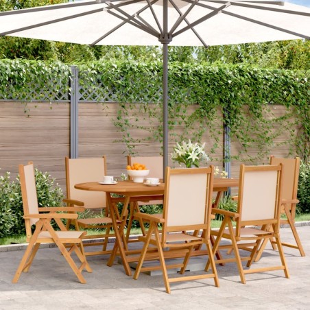Chaises inclinables de jardin lot de 6 beige tissu bois massif 