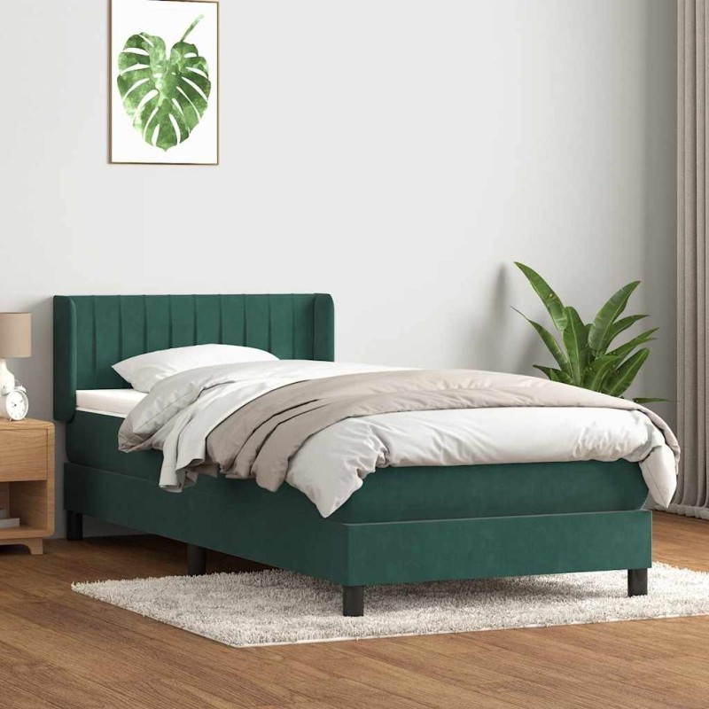Sommier à lattes de lit et matelas vert foncé 100x210cm velours 