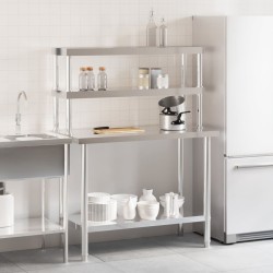 Table de travail de cuisine avec étagère 110x55x150 cm inox 
