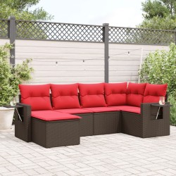 Salon de jardin 6 pcs avec coussins marron résine tressée 