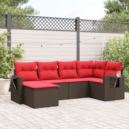 Salon de jardin 6 pcs avec coussins marron résine tressée 