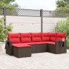 Salon de jardin 6 pcs avec coussins marron résine tressée 