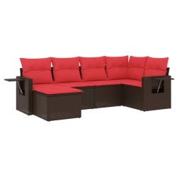 Salon de jardin 6 pcs avec coussins marron résine tressée 
