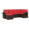 Salon de jardin 6 pcs avec coussins marron résine tressée 